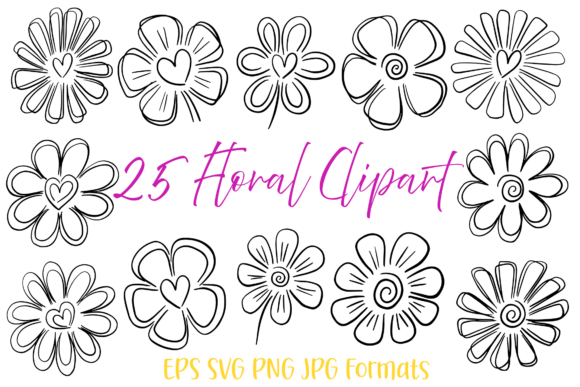 25 Squiggle Doodle Hand Drawn Flowers: A Creative Toolkit