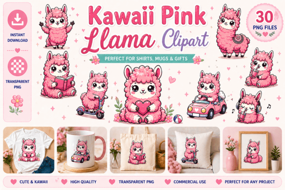 30 Adorable Pink Llama Clipart Designs for Your Projects