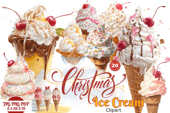 Christmas Ice Cream Clipart: Festive Design for Every Project