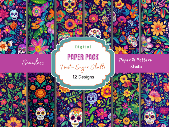 Fiesta Sugar Skulls Seamless Pattern: Vibrant Design for Creative Projects