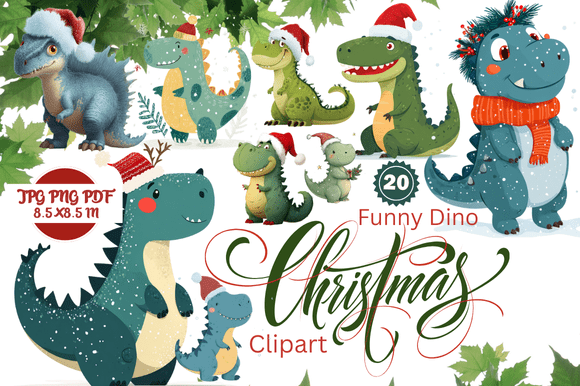 Funny Dino Christmas Clipart: Prehistoric Festive Fun for Your Projects