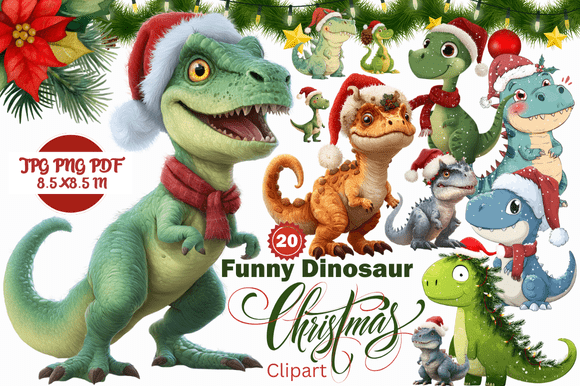 Funny Dinosaur Christmas Clipart: Playful Holiday Designs
