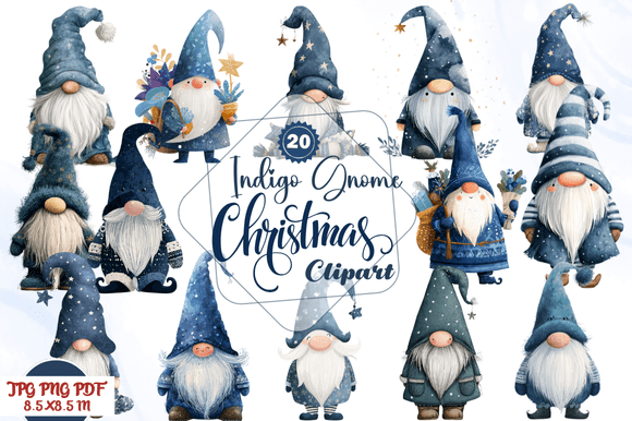 Indigo Gnome Christmas Clipart: Your Festive Design Toolkit