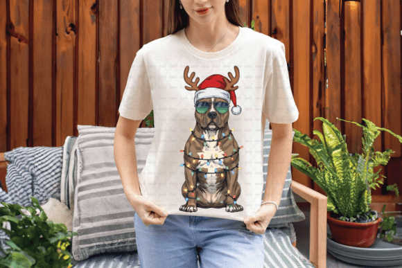Retro Christmas Pitbull Reindeer Dog PNG: Holiday Fun