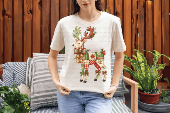 Retro Patchwork Christmas Reindeer PNG: A Cozy Design Asset