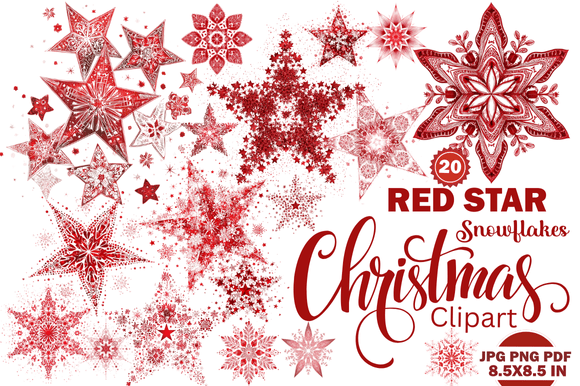 Unwrap the Magic: Red Star Snowflakes Christmas Clipart