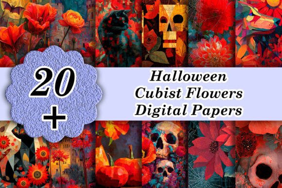 Vermilion Halloween Cubist Flowers: A Designer's Autumn Toolkit
